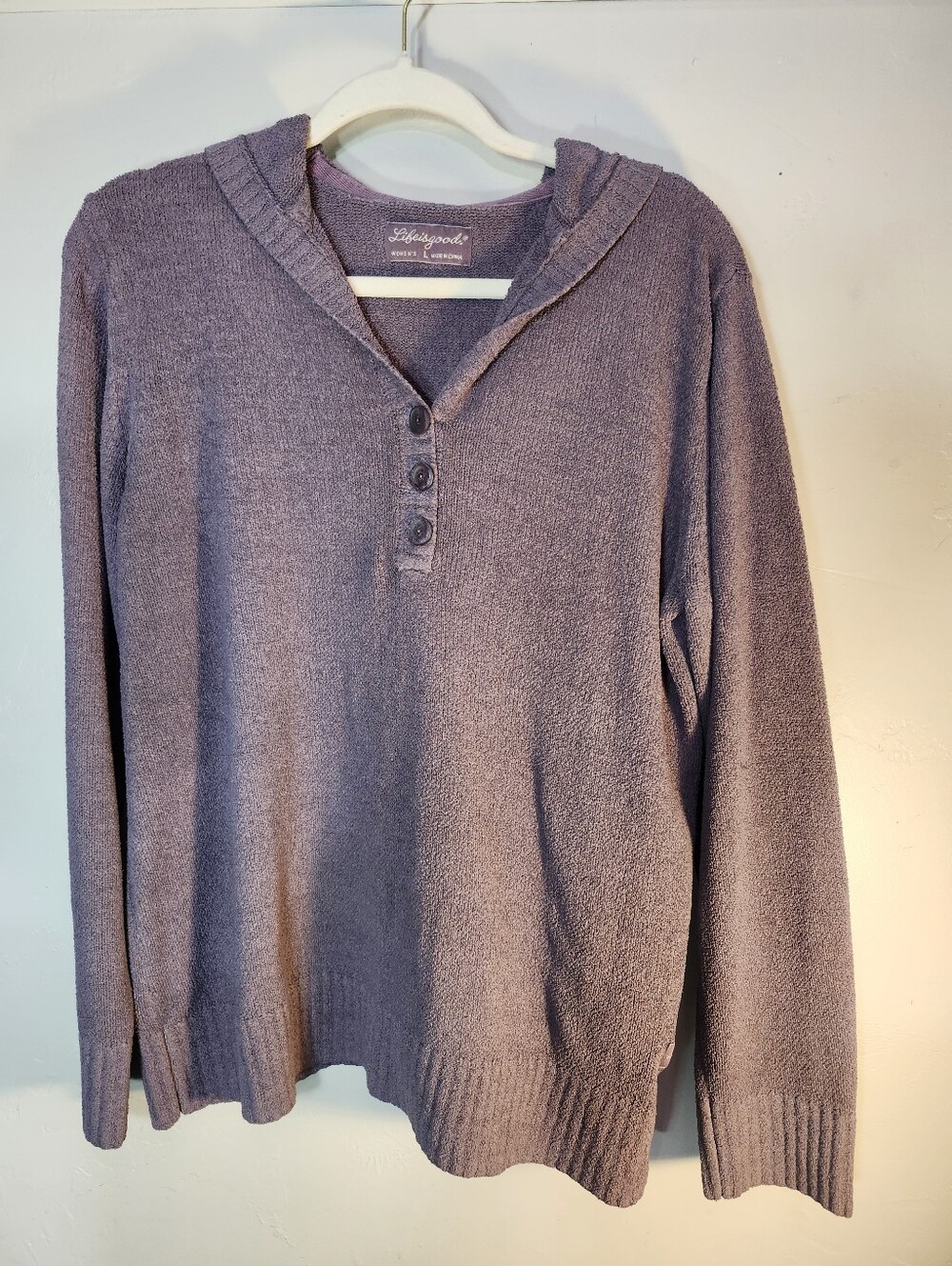 Life Is Good Women's Dusty Purple Hooded Henley Sweater